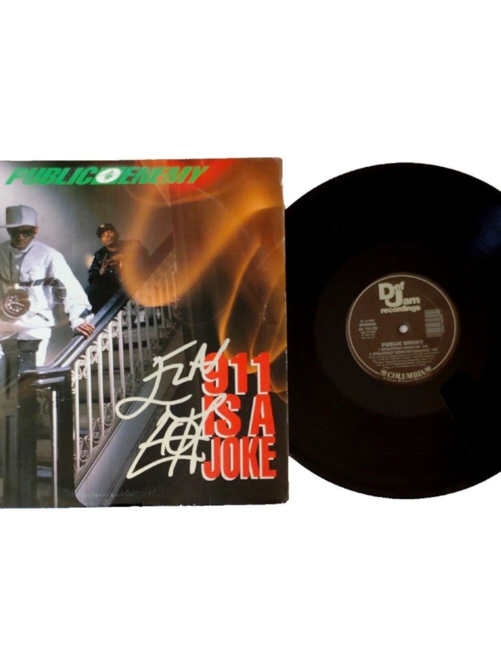Flavor Flav Signed Public Enemy 911 Is A Joke Vinyl Cover Beckett BAS COA